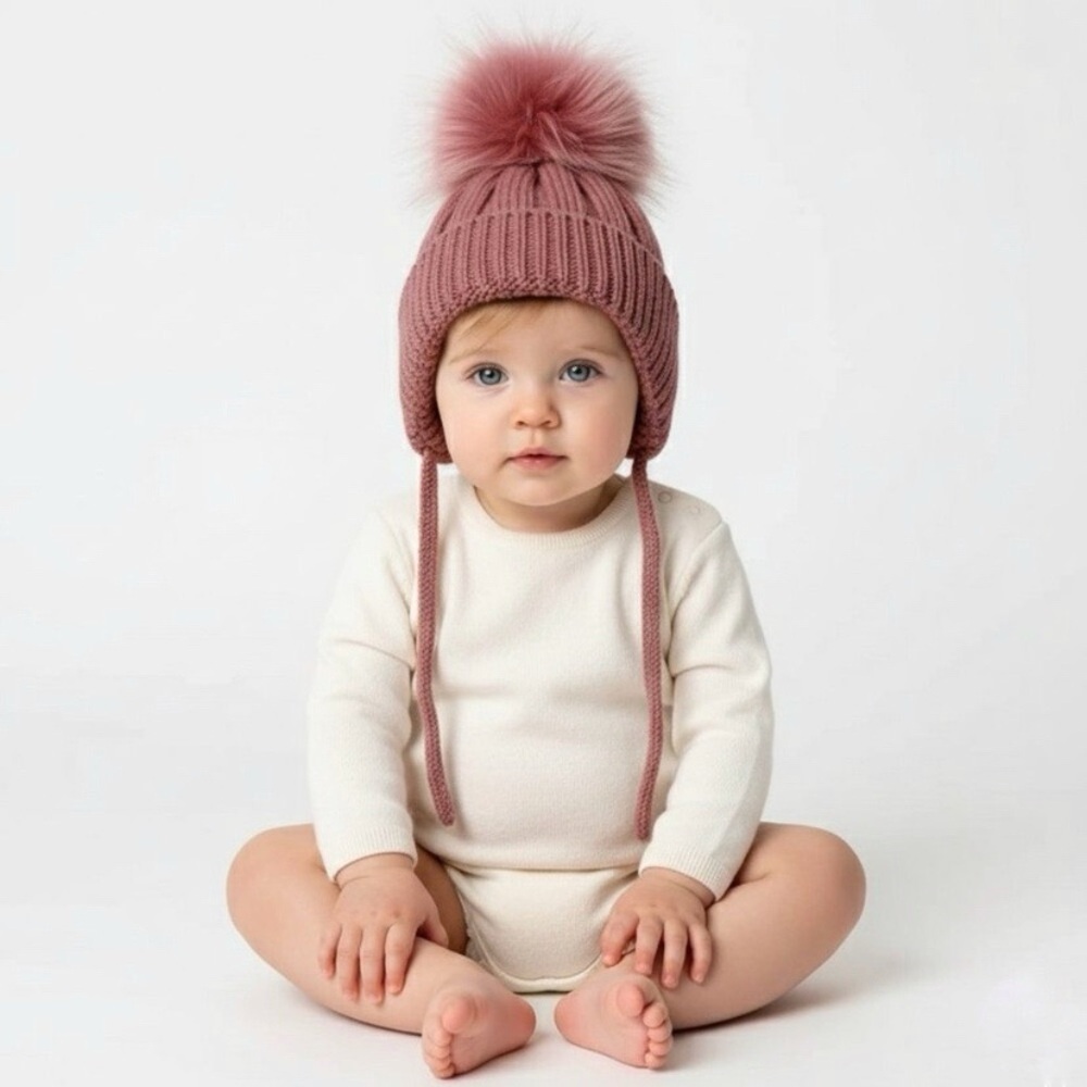 Pink Kids Pom Pom Beanie size Small